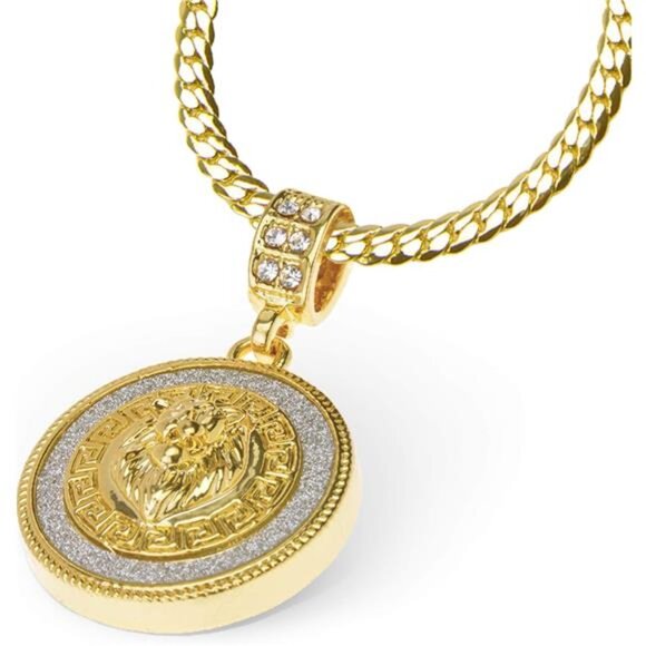 Fashion Iced CZ Lion Head Medallion Pendant 20" Miami Cuban Chain Necklace - Picture 4 of 6